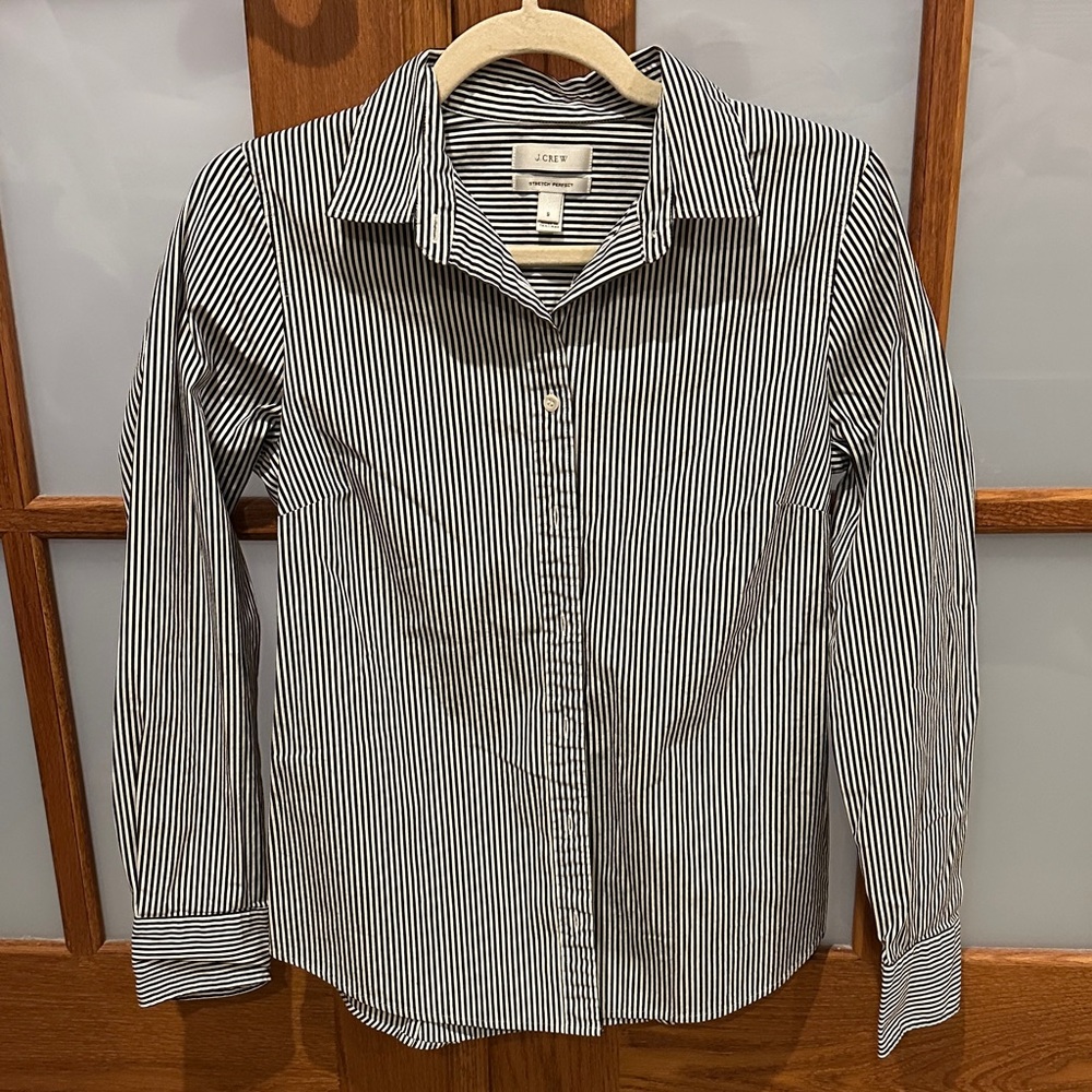J. Crew Black and White Narrow Stripe Button-Down Shirt